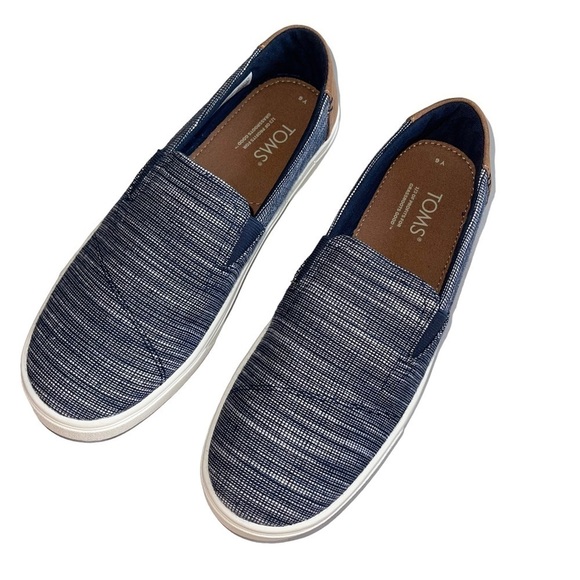Toms Size 6 youth boys Luca Navy striped chambray slip on shoes New - Picture 8 of 9